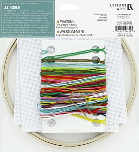 LEISURE ARTS Cross Stitch Kit 7in Positivity - Counted Cross Stitch Kit with Hoop, Floss, Aida Fabric and Needle - Sun Bird Design, Embroidery for Beginners