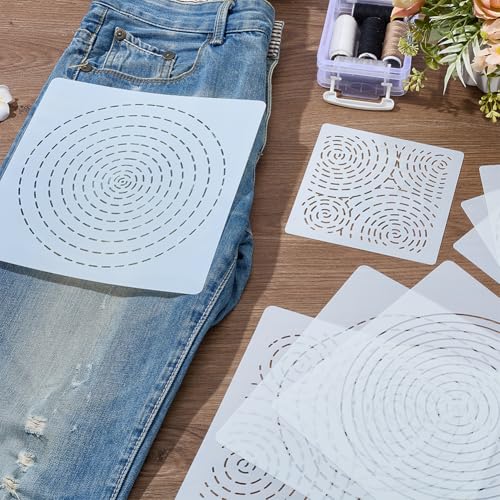 FREEBLOSS 8Pcs Sashiko Stencils Sashiko PET Template Annual Ring Embroidery Template for Hand Quilting Sashiko Patterns Templates Embroidery Stencils 2 Sizes 8.7’‘/5.5’‘ - style: Round