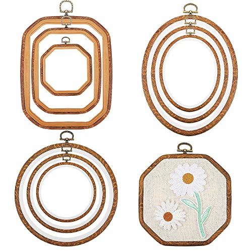Qunclay 9 Pcs Embroidery Hoops Mixed Shape Imitation Wood,Mixed Shape - style: Mixed Shape
