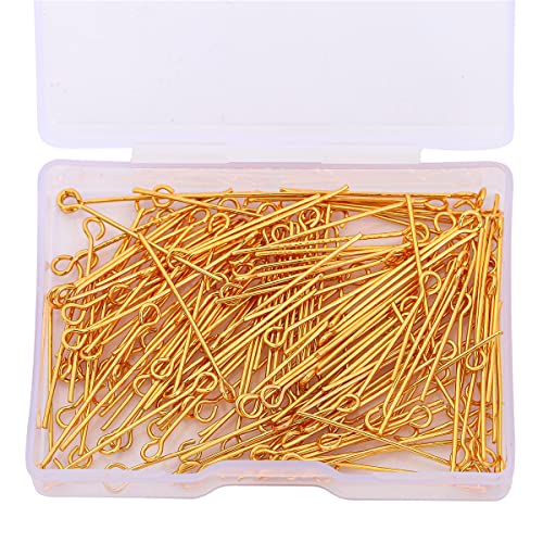 BEADIA 18K Gold Plated Open Eye Pins Non Tarnish 35mm 150pcs for Jewelry Making Findings - color: Open Eye Pins Gold, size: 35x0.7mm