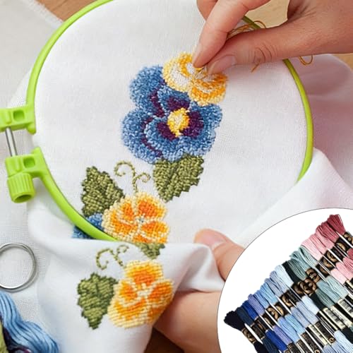18 Skeins 157.5 Yards 6 Ply Variegated Cross Stitch Floss Colorful Friendship Bracelet String Gradient Polyester Embroidery Threads Bulk for Sewing Making Jewelry Needlecraft Knitting DIY - color: Steel Blue