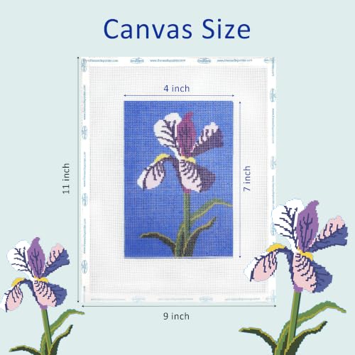 Howie's Needlepoint Flower Needlepoint Kits for Adults & Beginners, 18 Mesh Printed Needlepoint Canvas, Stamped Patterns Canvas Starter Kits(Iris,7"x 5") - color: Iris