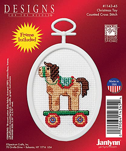 Janlynn 1143-45 18 Count Mini Counted Cross Stitch Kit, 2.75-Inch, Oval, Christmas Toy