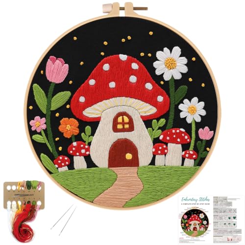 Louise Maelys Embroidery Kit for Beginners, Mushroom House Pattern - color: Mushroom House