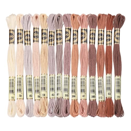 PATIKIL 14 Skeins Embroidery Floss Polyester Multicolored Beige Brown - color: Multicolored Beige Brown