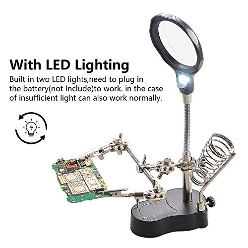 3.5X12X Helping Hands Soldering Station with LED Light & Alligator Clips - color: Black-3