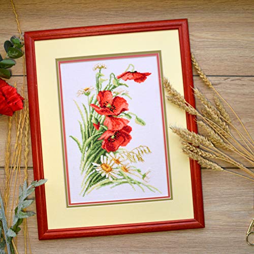 Povitrulya Counted Cross Stitch Kit 'Bouquet with Poppies' - Poppies and Daisies Wildflowers Hand Embroidery Set … - color: Bouquet with Poppies