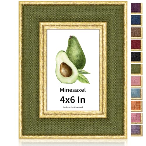 4x6 Picture Frame - Green Fabric & Vintage Gold Border HD Real Glass with Easel for Tabletop/Wall (Family Photos, Cabin Decor 1 Pack) - color: Green-1pcs, size: 4x6