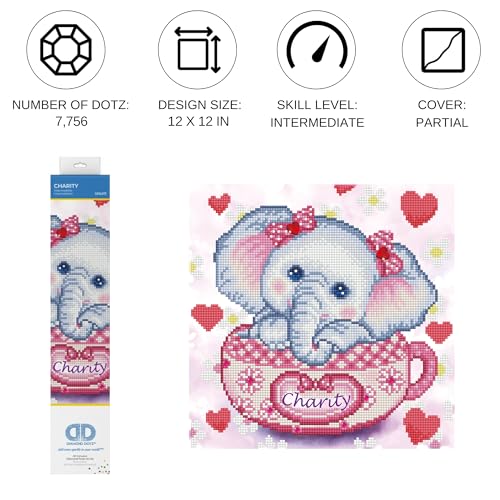 DIAMOND DOTZ Charity Elephant Diamond Painting Kit for Adults with Gems - size: 12 X 12 inches