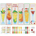 BEUNITONE 6 Pcs Summer Cross Stitch Bookmark Kits for Beginners Cocktail Sun Set Text Pattern Counted Cross Stitch DIY Stamped Embroidery Kits with Instructions for Book Lover Reader Writer 8''x2.4'' - style: Cocktail