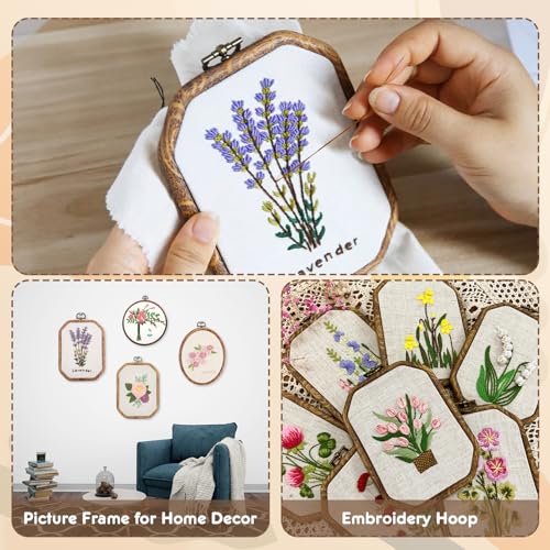 9 Pcs Embroidery Hoop Frame Set, Imitated Wood Decorative Hoops