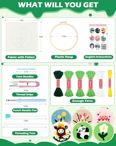 FIVEIZERO Yarn Punch Needle Craft Kit for Beginners,White Flower Pattern - color: White Flower