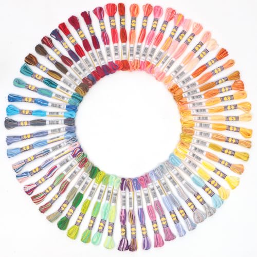 60 Skeins Variegated Mercerized Egyptian Cotton Rainbow Color for Embroidery Floss Cross Stitch Threads Friendship Bracelets Floss Craft Floss (60 Colors Set) - color: 60 colors set