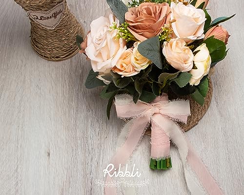 Ribbli Ivory Ribbon 1 Inch x 3 Rolls Total 24 Yards Ivory Handmade Fringe Chiffon Silk Ribbon for Wrapping Wedding Invitations Bridal Bouquets DIY Crafts Home Decor - color: Ivory