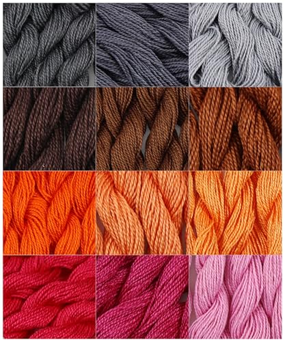 KCS 328 Yards(300 Meters) Mercerized Pearl Cotton Crochet Needlepoint Thread,Size 5, 12 skeins,Mixed Color 13 - color: 12color13, size: 12 skeins
