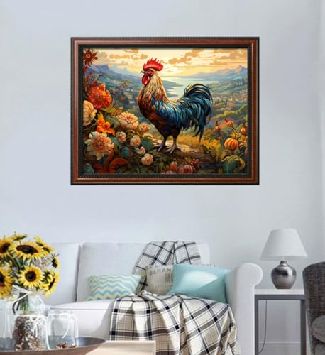 Leczany Cross Stitch Stamped Kit for Adults - Colorful Rooster | DIY Embroidery Starter Patterns Craft Kit Needlepoint for Beginner | 11CT, 3 Strands | 17.3x13 inches - color: 11CT Stamped kits, Colorful Rooster 17.3x13 inches
