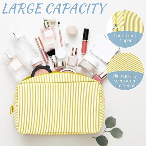 Sanwuta 3 Pcs Seersucker Makeup Bags, Yellow, Green, Lake Blue - color: Yellow, Green, Lake Blue