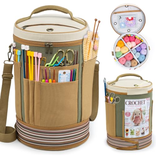 Canvas Yarn Storage Organizer with Removable Dividers, Crochet&Knitting Bag - color: Sage Linen