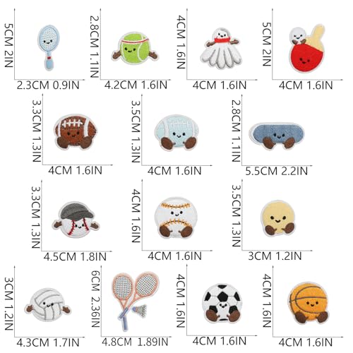 14pcs Cartoon Sport Iron/Sew on Patches, Cute Ball Embroidered Applique, Fashion Decoration for Clothes, Hat, Bag, Dress, Shirt, Jeans - color: 14pcs Sport