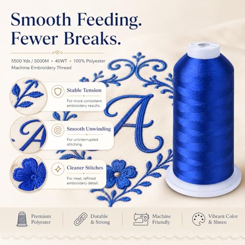 Simthread Embroidery Machine Thread 5000M 40WT Polyester, Blue 405 - color: Blue405