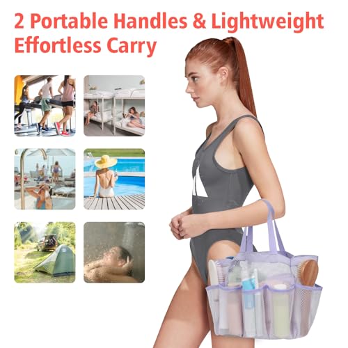 Mesh Shower Caddy Portable - 8 Pockets, S-Hook, Shower Bag for Dorm Camping - color: Purple, size: L (Classic Dorm Caddy)
