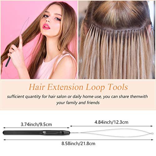 30 Pieces Hair Extension Loop Needle Threader Wire Pulling Hook Tool and Bead Device Tool Plastic Loop Needle for Hair or Feather Extensions Supplies, DIY, Black