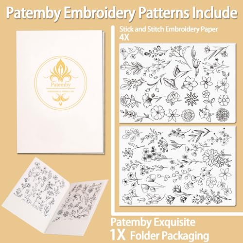 Patemby 100Pcs Embroidery Pattern Water Soluble Embroidery Stabilizers, Stick and Stitch Embroidery Paper Wash Away with Pre-Printed Pattern Design Stencils Transfer for Hand Sewing Lover Beginner - color: Flower, Pack of 2