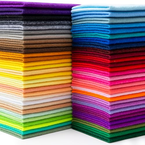 XSEINO 60PCS 8" x 12" 1.4 mm Thick Soft Felt Sheets,60 Assorted Multicolour Series Soft Felt Sheets for DIY Craft Sewing Squares Nonwoven Patchwork - color: 60p-multicolour