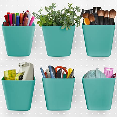 Large Pegboard Cups, 6Pack Peg Board Square Storage Bins With Hooks (Green) - color: Green