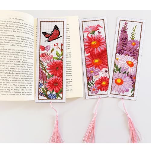 5 Pack Flower Butterfly Cross Stitch Bookmark Kits for Adult Beginners - color: butterfly and flowers