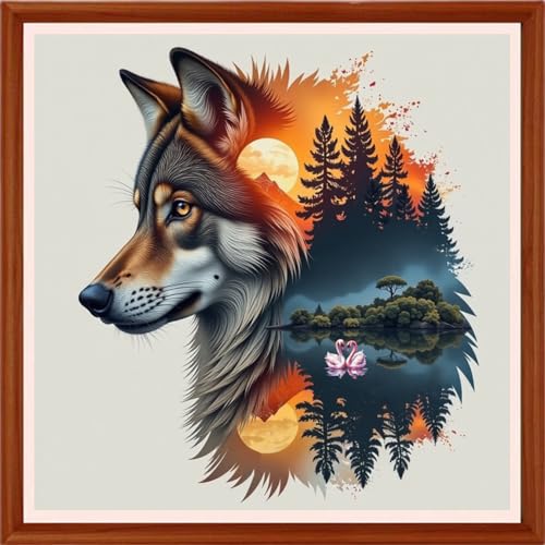 Redxing Counted Cross Stitch Kit for Beginners,Unprinted Needlepoint Kits for Beginners Cross Stitching Embroidery Kit 11CT Stitches kit-Abstract Wolf 18x18 inch - color: Setpattern13