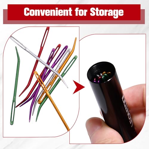LEONTOOL 10 Pcs Large Eye Yarn Darning Tapestry Needle Big Eye Weaving Needle Aluminum Bent Needles Sewing Hand Knitting Needles with Storage Tube for Crochet Weaving Darning Projects