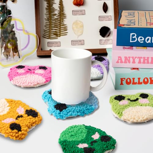 WATINC Punch Needle Coaster Kit - 6 Pattern DIY Craft for Beginners, Frog - color: Frog