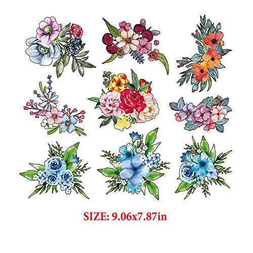 Flower Iron on Patches Heat Transfer Stickers for Clothing Cute Floral Applique for T Shirts Bags Decorations 57 Pcs Iron on Vinyl Decals for Household Irons or Heat Press Machine - color: Flower
