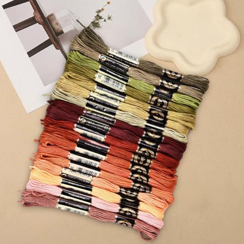 18 Skeins 6 Strands Variegated Colorful Embroidery Floss Cross Stitch Threads Gradient Polyester Friendship Bracelets Yarn String Bulk for Hand Sewing Knitting Crafts Crochet Stitching DIY - color: Autumn Color