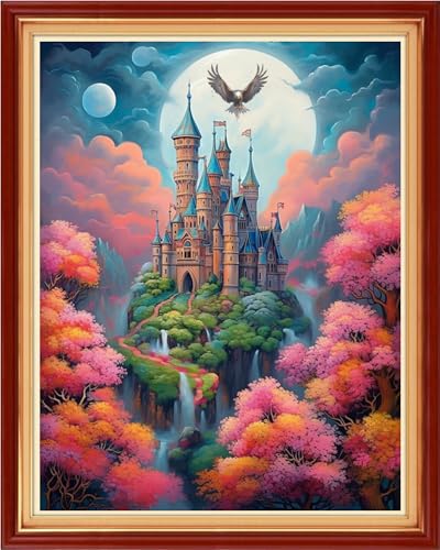 Redxing Stamped Cross Stitch Kits - Beach Night Landscape Counted Cross Stitch Kits for Beginners Adults Needlepoint Cross-Stitch Patterns-Magic Castle 16x20 inchs - color: ArtsKit22