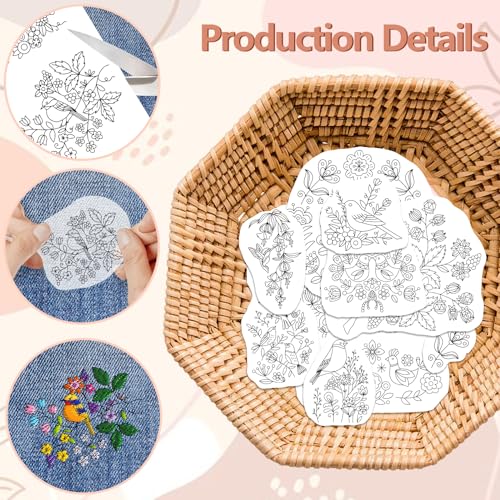 Peacoblue Bird and Flower Stick and Stitch Embroidery Patterns - color: Bird and Flower