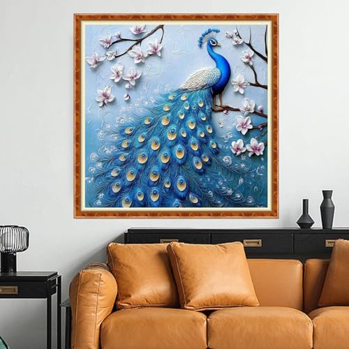 Funchey Counted Cross Stitch Kits for Adults Needlepoint Kits Unprinted Cross Stitching Embroidery Kit 11CT Cross Stitch Supplies-Blue Peacock Flower 18x18 inch - color: Artcolor03