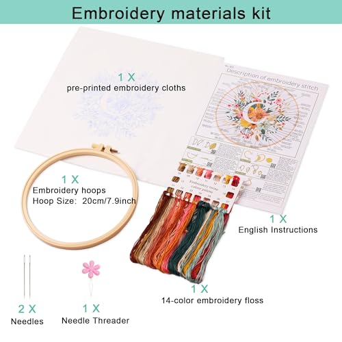 Harimau Letter C Pattern Embroidery Kit for Adult Beginners, Complete Starter Pack with 1 Hoop, Needles, Instruction Guide & Embroidery Stitch Video Tutorials - color: C