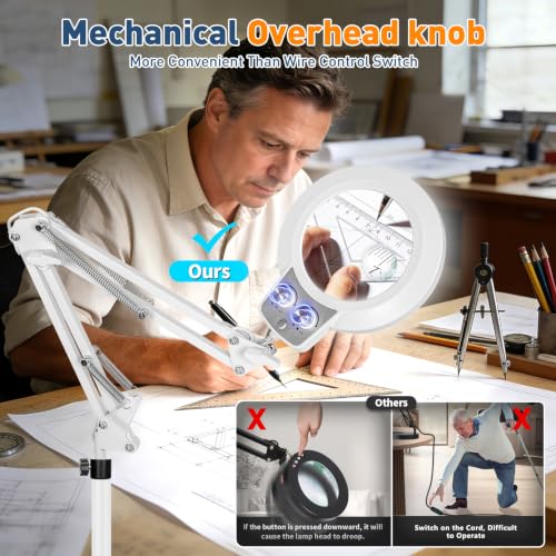 KIRKAS Magnifying Floor Lamp,12X 30X 11.2in Stable Base Magnifier White - color: White, size: 12X 30X 11.2inch