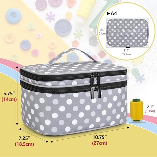 Luxja Double-Layer Large Sewing Organizer, Polka Dots - color: Grey Dots, size: Large