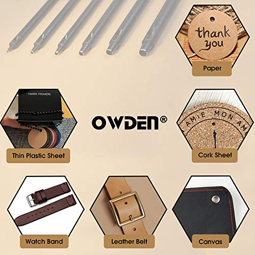 OWDEN Professional 6Pcs Leather Hollow Punch Set, 1.0-5.0mm,Slim Style.
