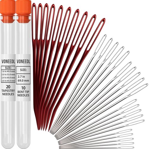 VONEEDL 30 PCS Yarn Big Eye Needles Set - Bent and Straight Blunt Tip Needles for Tapestry, Darning, Sewing Wool, Weaving, Crochet - size: 30 pcs - 5 sizes