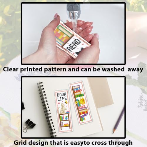 ACRNIGHEET 6PCS Cross Stitch Bookmark Kit for Beginner Bookshelves Stamped Cross Stitch Kits for Adults DIY Embroidery Bookmark Kits Crossstitch Kits Adult with Instructions Hand Craft Gift 11CT - style: Simple books patterns