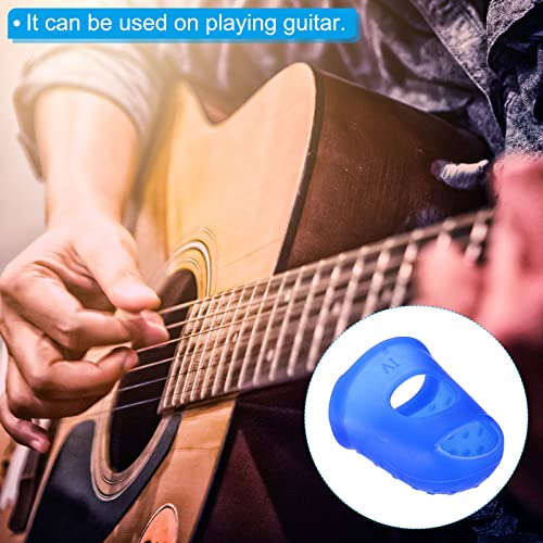 PATIKIL Rubber Finger Tips, 16 Pack Silicone Thumb Fingertip Protector Covers Pads Thimble for Guitar Playing Office Counting Sewing, Clear, Blue 4 Size