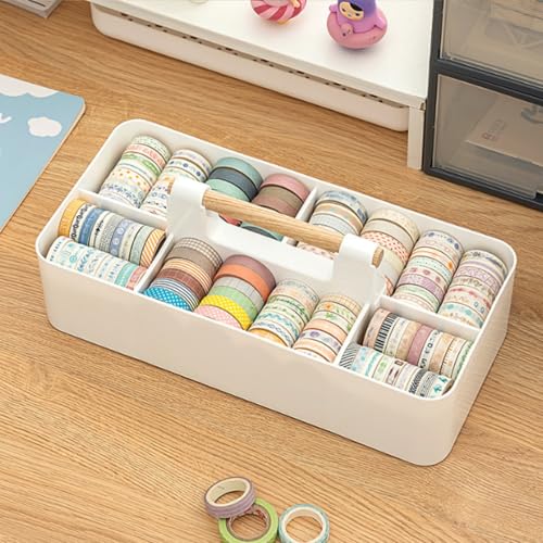 Acshio 2 Pack Plastic Portable Caddy with Handle, Stackable Art Office Supplies Storage Organizer with 5 Compartments, Multiuse Divided Craft Basket Bin Stationery Pen Holder for Home, Shower