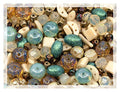 2.1oz (60 g) Mix of Unique Czech Bohemia Glass Pressed Beads, Matte and Glossy, Hand Made, Beige Blue Luster - color: Beige Blue Luster