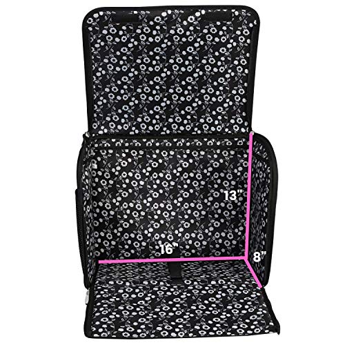 Everything Mary Collapsible Sewing Machine Case, Black Dot - Craft Rolling Tote Cover Bag with Wheels for Brother, Singer & Most Machines - Storage Organization Carrying Cart for Accessories