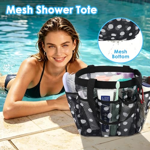 Fammart Mesh Shower Caddy Portable for College Dorm Room Essentials, Odorless Polyester Large Shower Tote Bag with Dual Handles, 8-Pocket Quick-Dry Toiletry Organizer for Travel, Beach, Camping, Gym - color: Multiple Pockets, 1 Pack - Polka Dots