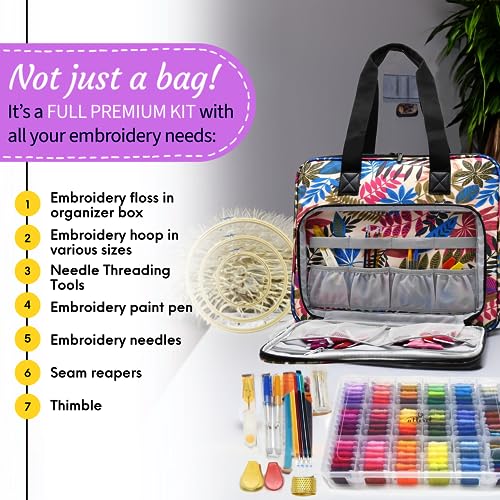 ATTERET Embroidery Cross Stitch Starter Kit, 108 Threads, 3 Hoops, Floral - color: Floral